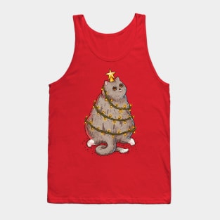 Merry Catmas - Funny Chonky Cat dressed as a Chritmas Tree Tank Top
